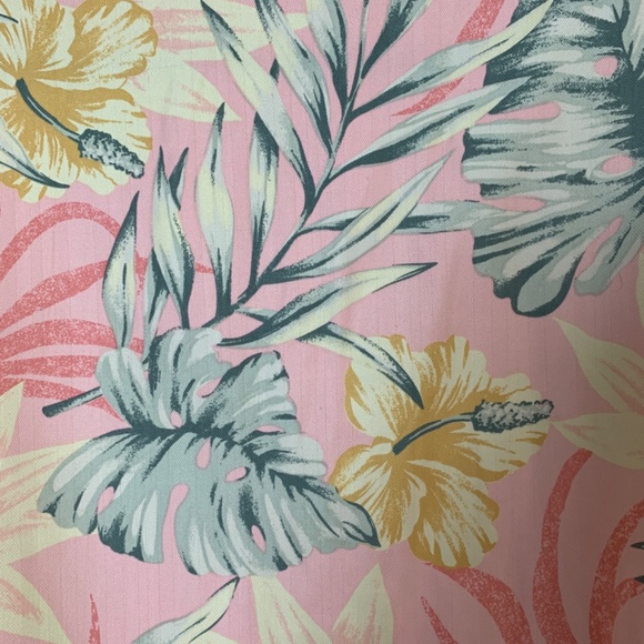 Natural Elements Silk Shirt Dress Size 14 Pink Floral Tropical Hawaiian Belted - Picture 10 of 13